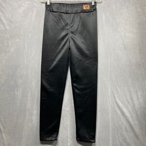 Black Shiny Satin Fleece Lined Leggings Stretch‎ Butterfly Logo Women's Sz 28x26